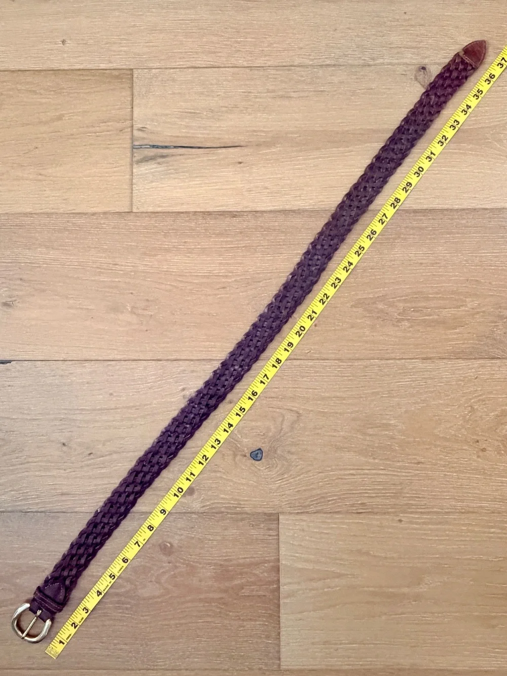 Vintage 90s Braided Leather Belt Brown Preppy Country Club Coastal Size 32